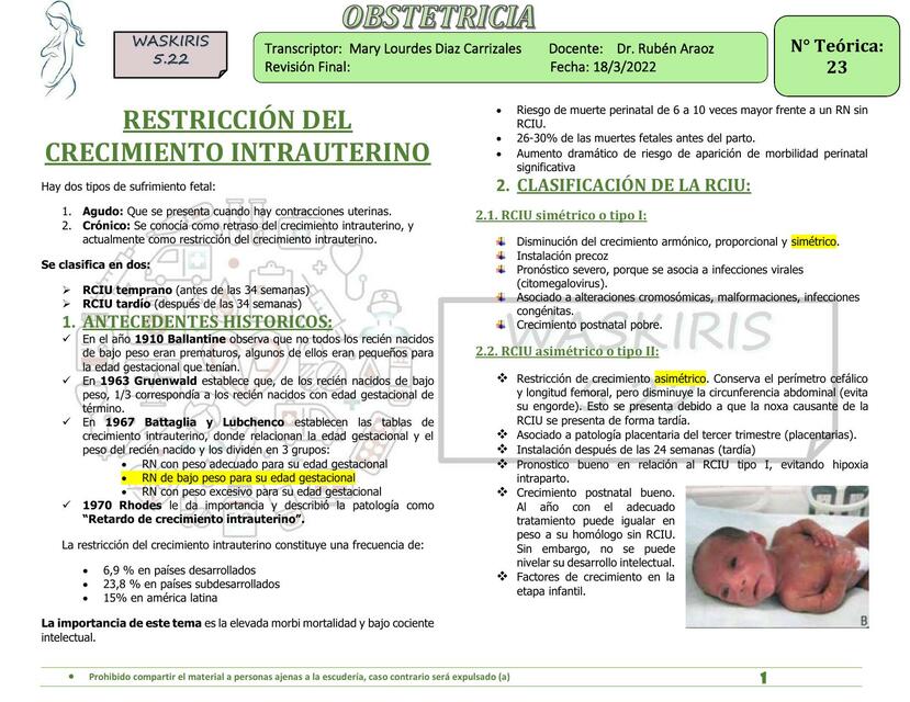 Restricción del crecimiento intrauterino