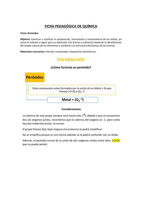 Peróxidos: Concepto, Ejemplos y Práctica