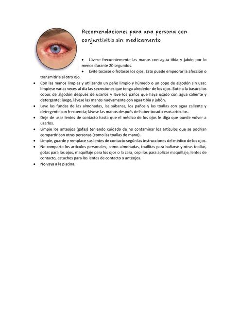 Recomendaciones para una Persona con Conjuntivitis sin Medicamento 