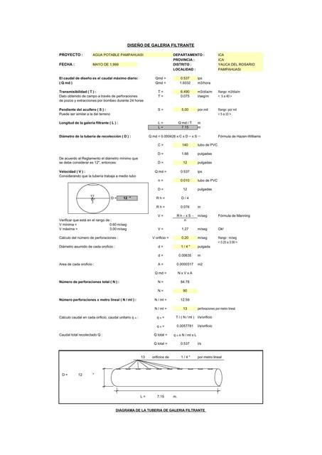 Diseño de galería filtrante Ingeniería Civil uDocz