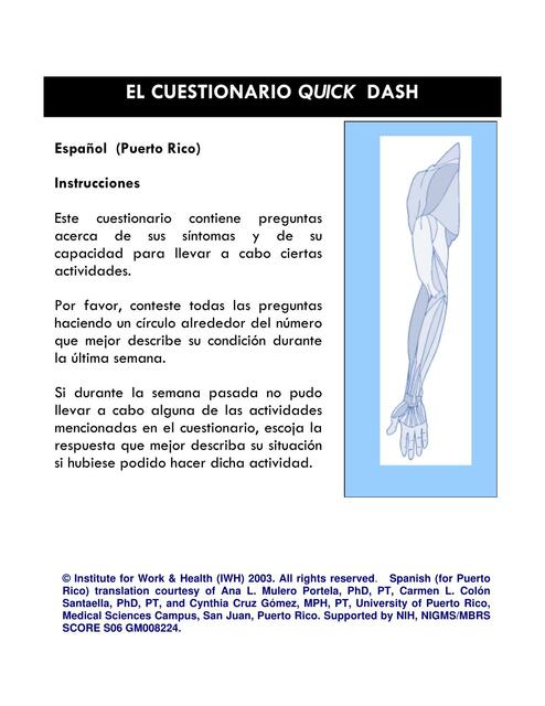 El Cuestionario Quick Dash 