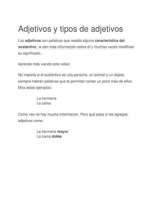 Adjetivo y tipos de adjetivos