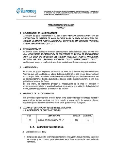 Especificaciones Técnicas "Grava"