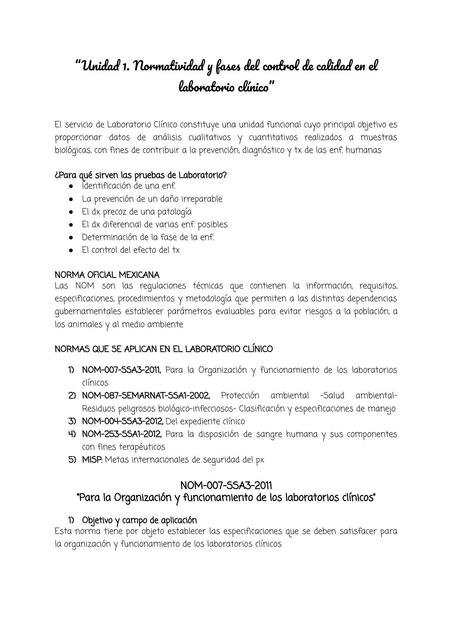 Normatividad y Fases del Control de Calidad en el Laboratorio Clínico 