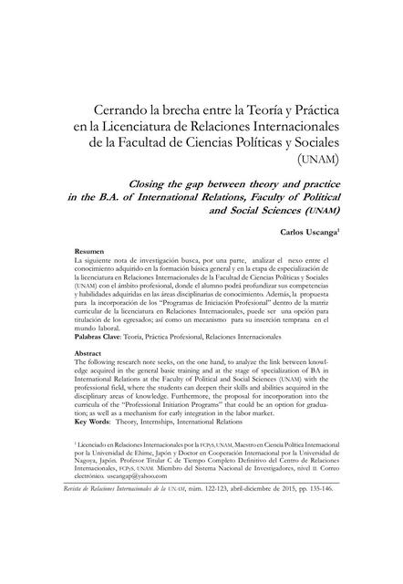 Cerrando la brecha entre la Teoría y Práctica de las Relaciones Internacionales de la facultad de ciencias políticas y sociales 