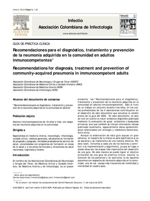 Recomendaciones para el Diagnóstico, Tratamiento y Prevención de la Neumonía Adquirida en la Comunidad 