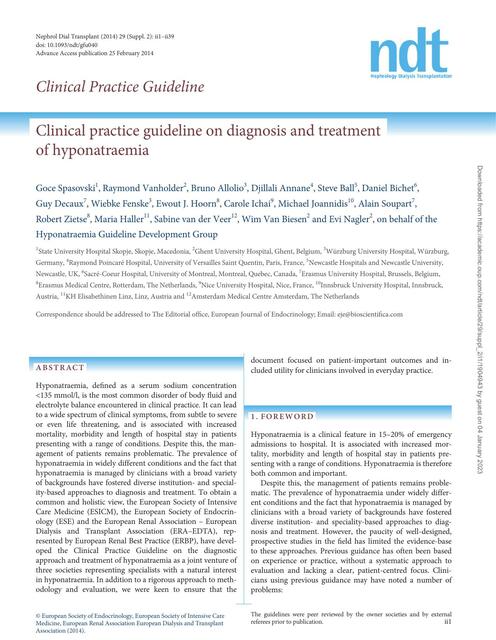 Clinical practice guideline on diagnosis and treatmentof hyponatraemia