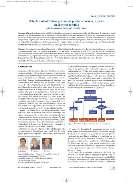 Defectos Metalúrgicos Generados por la Presencia de Gases 