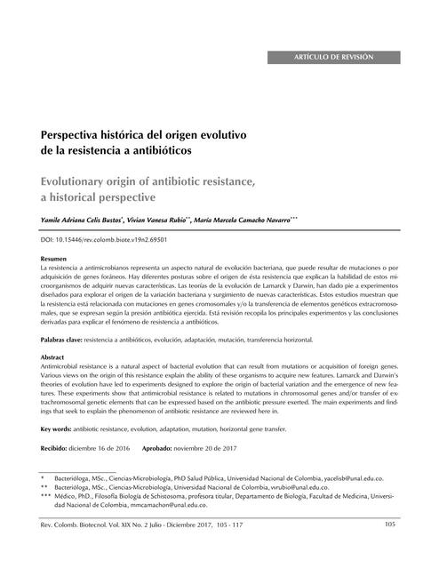 Perspectiva histórica del origen evolutivo   de la resistencia a antibióticos