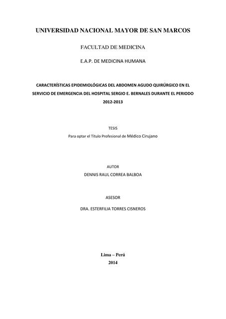 Características epidemiológicas del abdomen agudo quirúrgico en el servicio de emergencia del hospital 