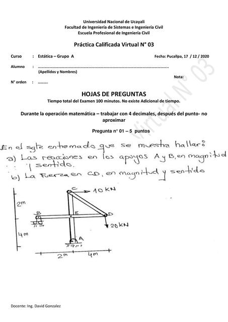 Practica calificada equilibrio estático 