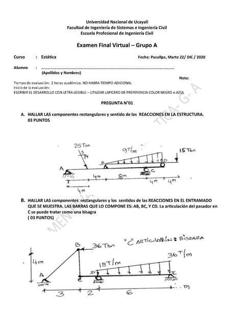 Examen final equilibrio estático 