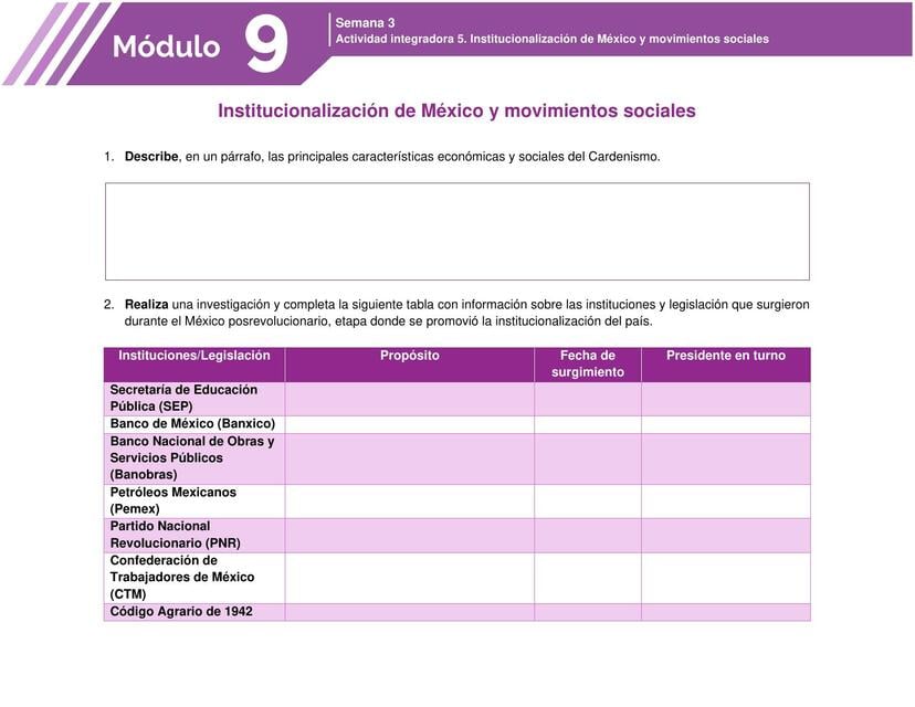 AI5. Institucionalización de México y movimientos sociales | Ariadna