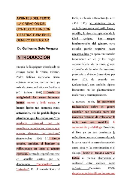 La Creación del Contexto: Función y Estructura en el Género Epistolar 