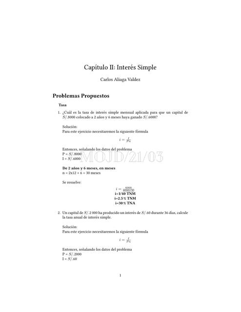 MMF - Solución Problemas Propuestos - Capitulo II - Tasa