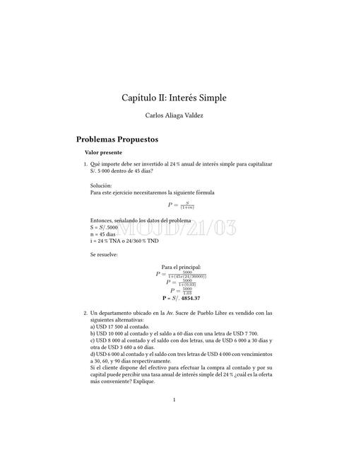 MMF - Solución Problemas Propuestos - Capitulo II - Valor Presente