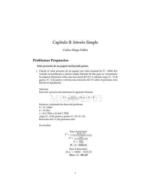 MMF - Solución Problemas Propuestos - Capitulo II - VP Pagare con Gastos