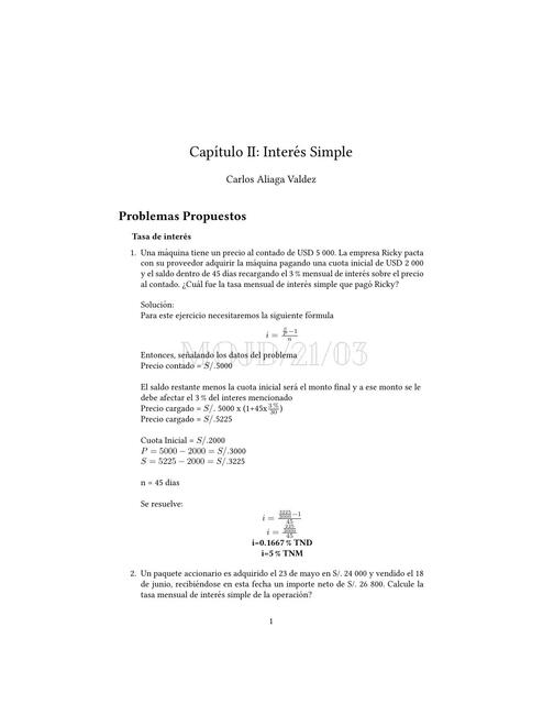 MMF - Solución Problemas Propuestos - Capitulo II - Tasa de Interes