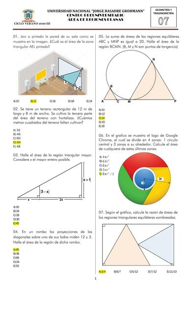 Examen de áreas y regiones planas 