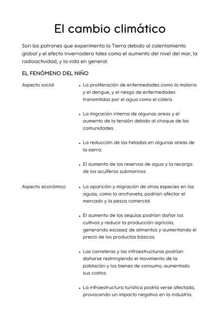 El fenómeno del niño y el cambio climático