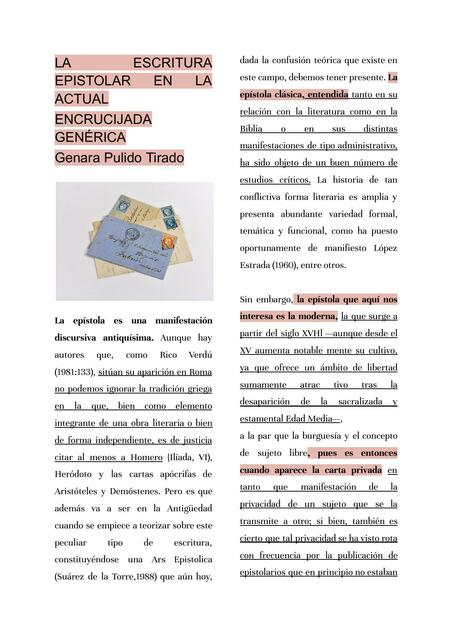 La escritura epistolar en la actual encrucijada genérica 