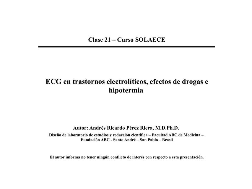 ECG en Trastornos Electrolíticos, Efectos de Drogas e Hipotermia 