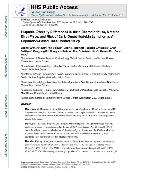 Hispanic Ethnicity Differences in Birth Characteristics 