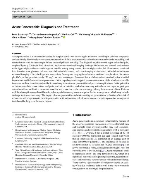 Acute Pancreatitis Diagnosis and Treatment