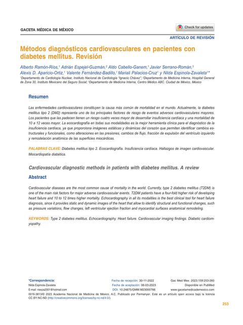 Métodos Diagnósticos Cardiovasculares en Pacientes con Diabetes Mellitus 