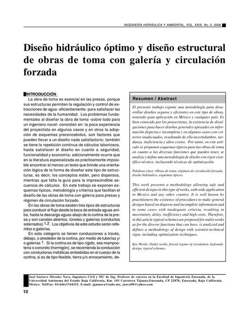 Diseño Hidráulico Óptimo y Diseño Estructural de Obras de Toma con Galería y Cir