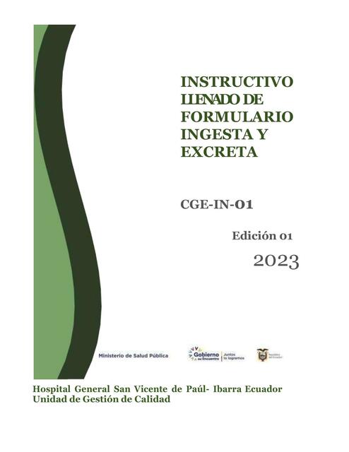 Instructivo Llenado de Formulario Ingesta y Excreta 