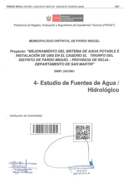 Estudios de Fuentes de Agua /Hidrológico 