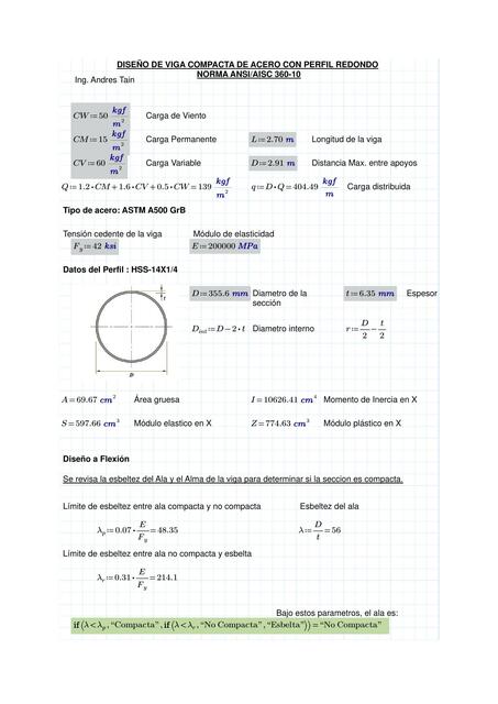 Diseño de Viga Compacta de Acero con Perfil Redondo 