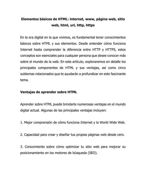 Elementos básicos de HTML: internet, www, página web, sitio web, html, url, http