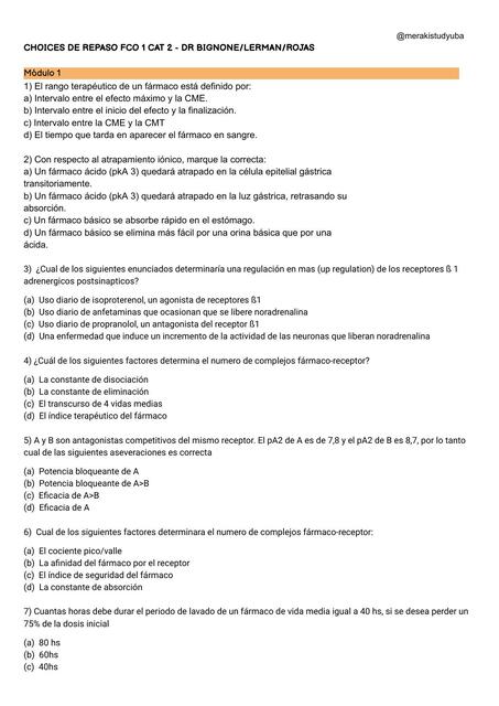 Choices de Farmacología cat 2 Bignone