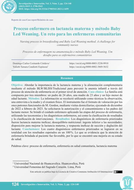 Proceso enfermero en lactancia materna y método Baby Led Weaning. Un reto para las enfermeras comunitarias