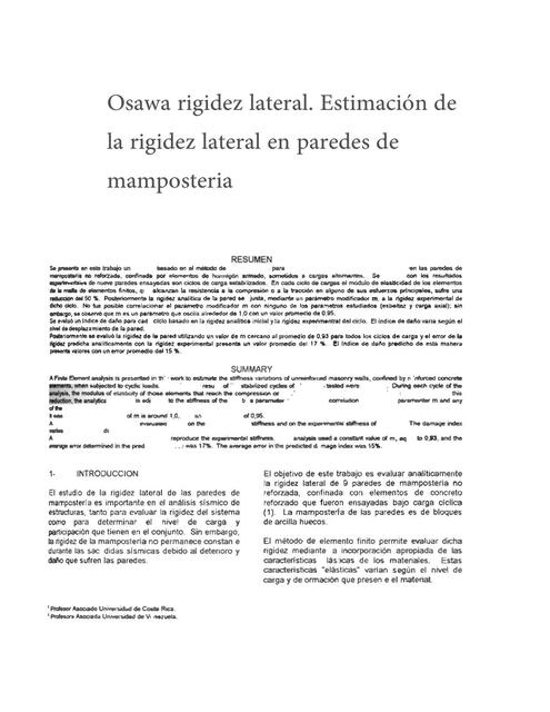 Osawa rigidez lateral Estimación de la rigidez lateral en paredes de mampostería 