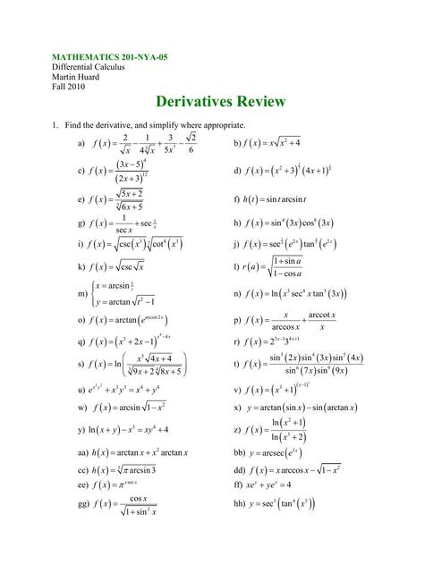 Derivatives Review