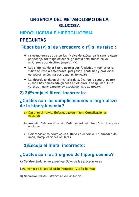 Urgencia del metabolismo de la glucosa