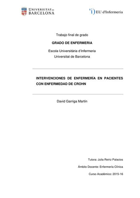 Intervenciones de enfermería en pacientes con enfermedad de Crohn