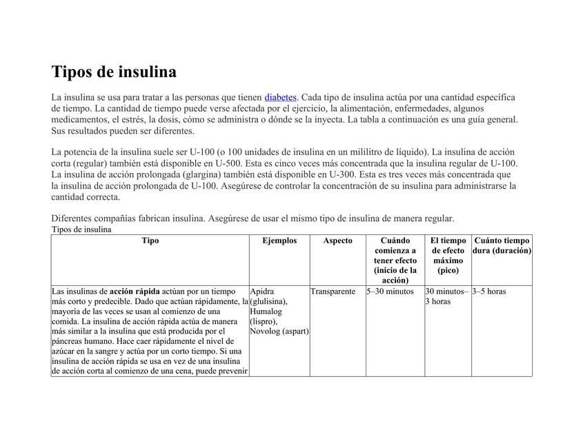 Tipos de insulina  