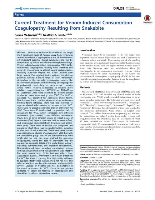 Coagulopathy por venomous snake