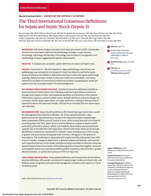 The Third International Consensus Definitionsfor Sepsis and Septic Shock (Sepsis-3)