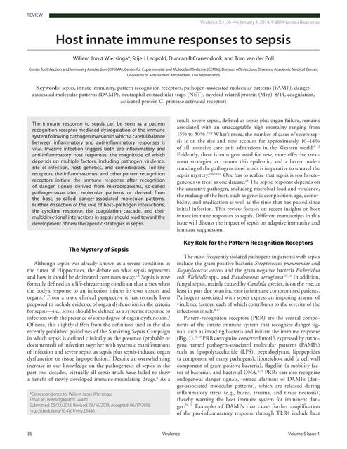 Host innate immune responses to sepsis