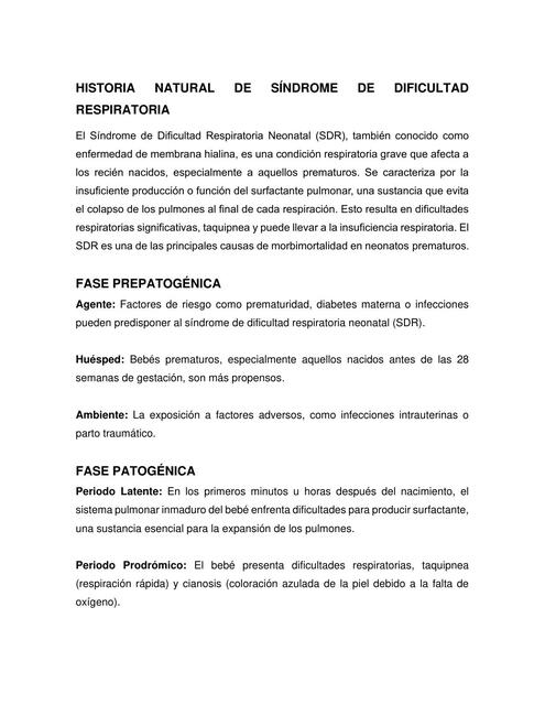 Historia natural de síndrome de dificultad respiratoria 