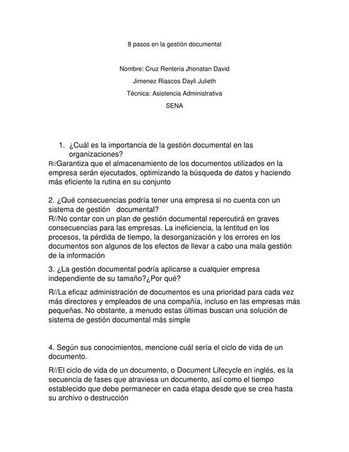 8 Pasos en la Gestión Documental