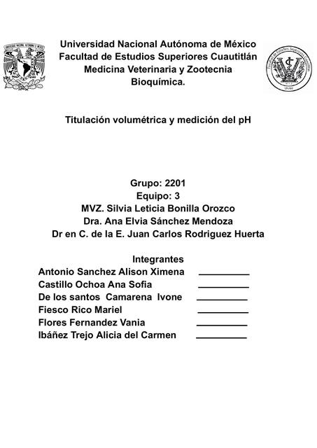 Titulación Volumétrica y Medición de pH