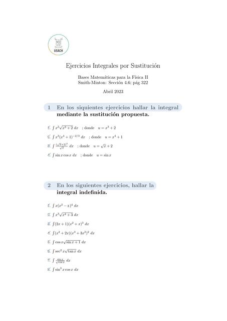 Ejercicios Integrales por Sustitución