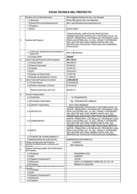 Ficha técnica del proyecto creación del servicio de protección, transitabilidad vehicular y peatonal