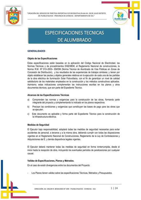 Especificaciones Técnicas de Alumbrado 